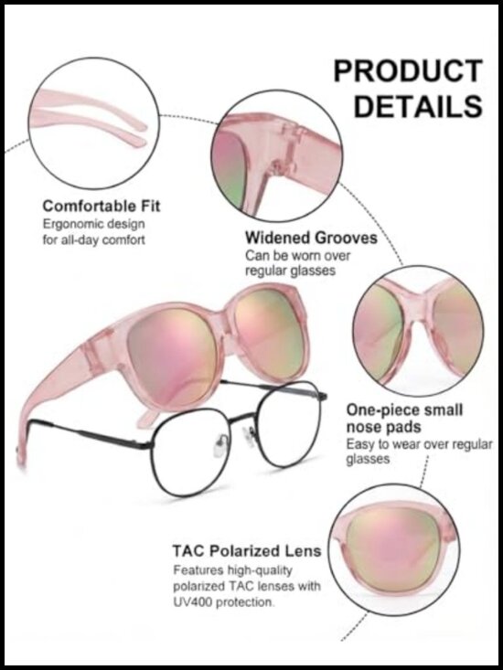 Polarized UV400 Fit Over Sunglasses Round Oversized Unisex Lightweight
